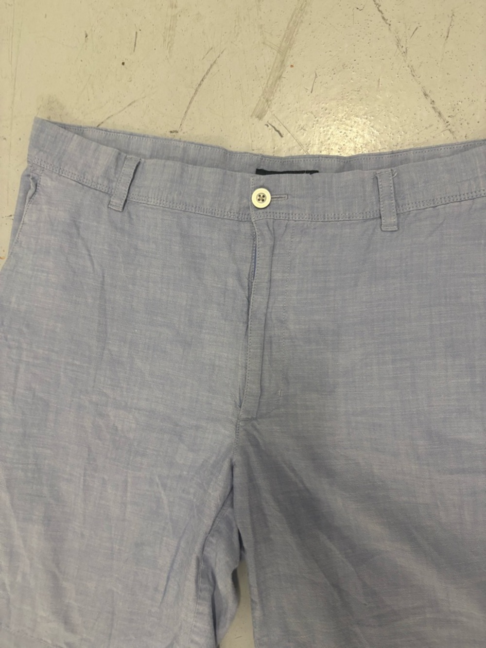 Van Heusen Men's Chino Shorts Light Blue Linen Flat Front Button Pockets Casual